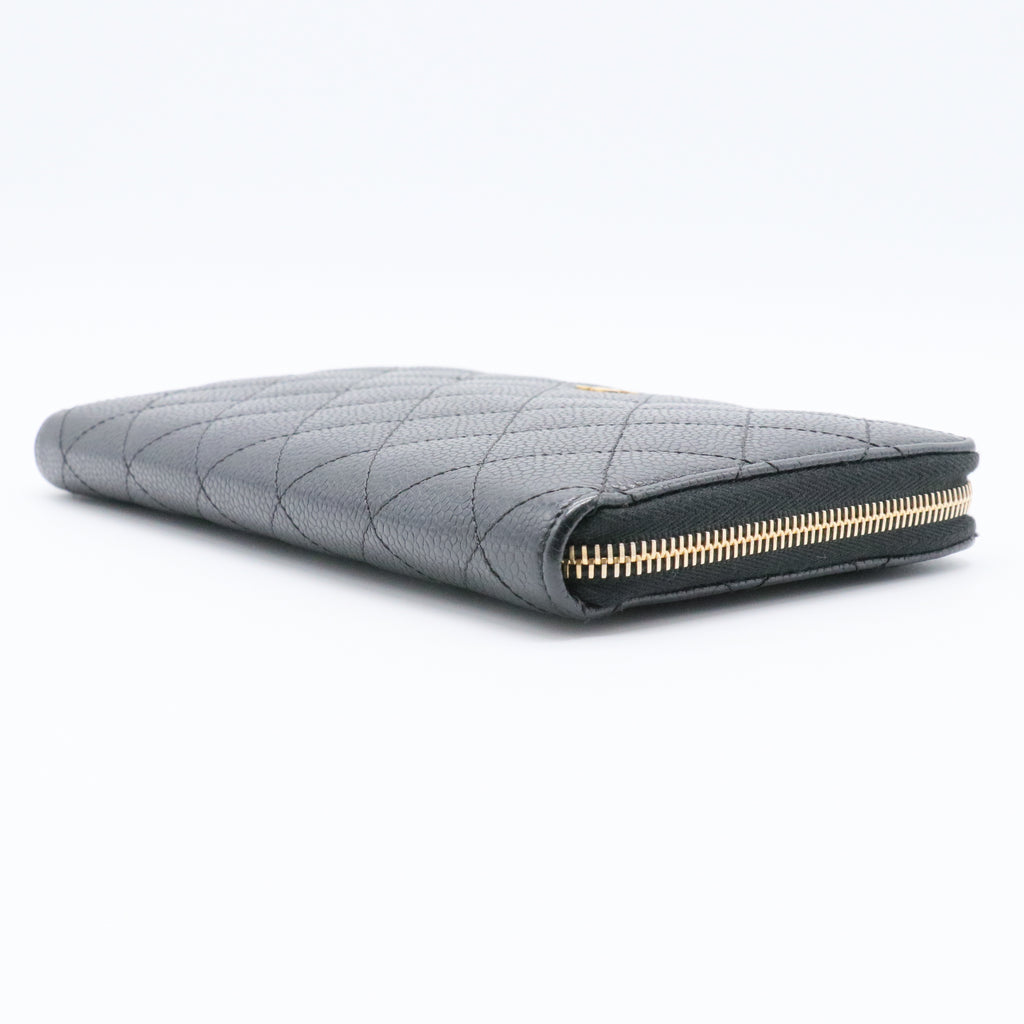 Caviar Quilted Large Zip Around Organizer Wallet Black