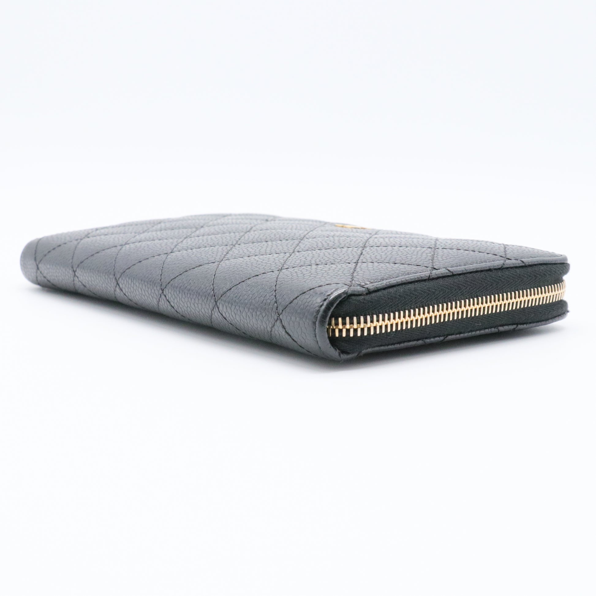 Caviar Quilted Large Zip Around Organizer Wallet Black
