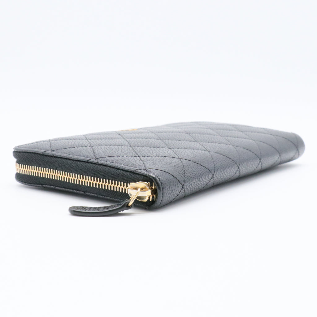 Caviar Quilted Large Zip Around Organizer Wallet Black