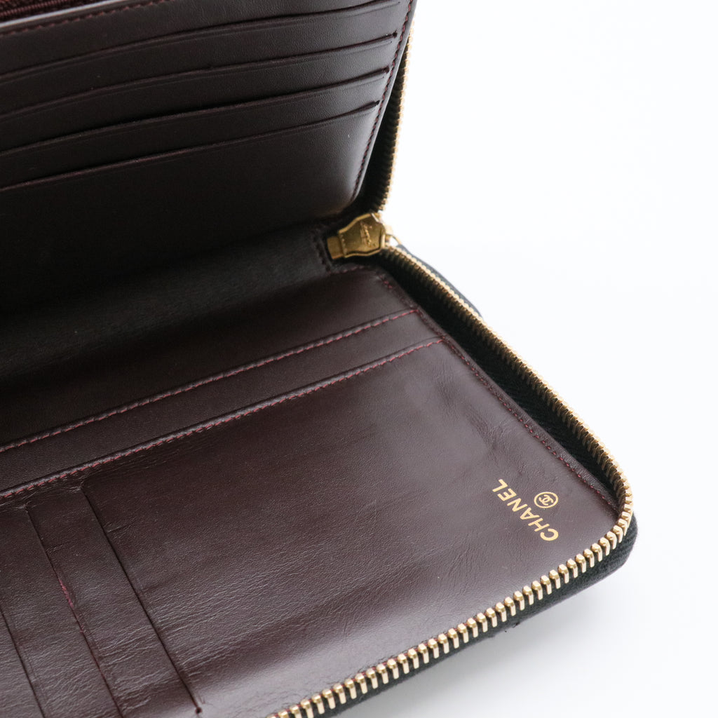 Caviar Quilted Large Zip Around Organizer Wallet Black