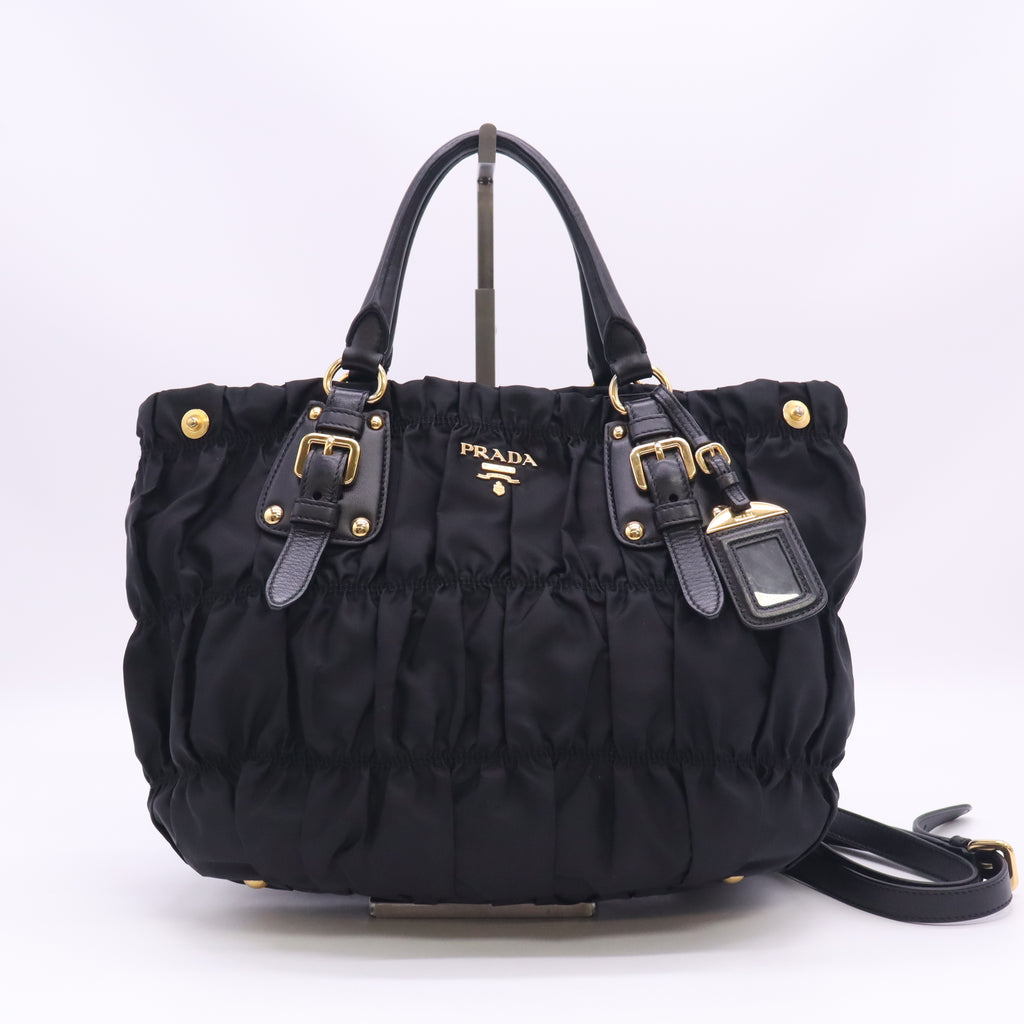 Prada Tessuto Gaufre Ruched Nylon Shopping Tote Bag B24368
