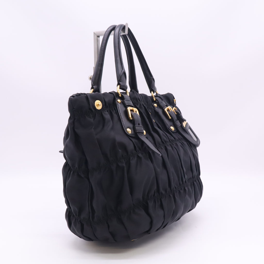 Prada Tessuto Gaufre Ruched Nylon Shopping Tote Bag B24368