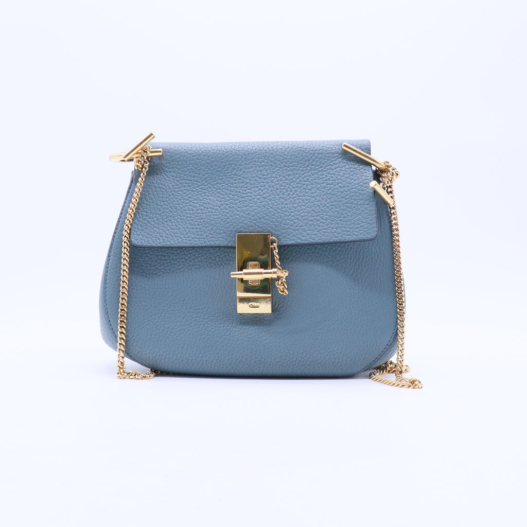 Light Blue Pebbled Leather Mini Drew Bag B21464