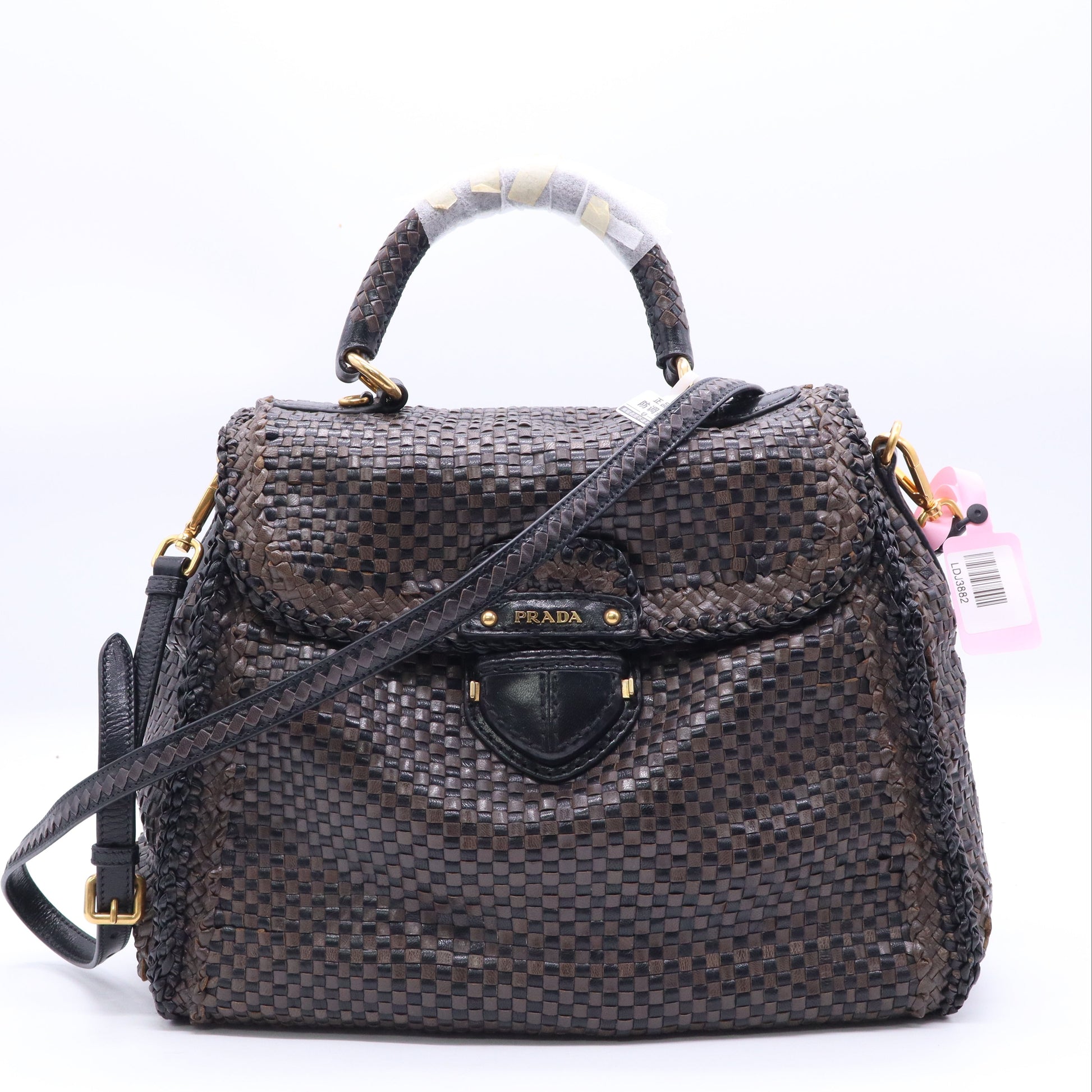 Prada Madras Leather Top Handle Bag Twins LDJ3882