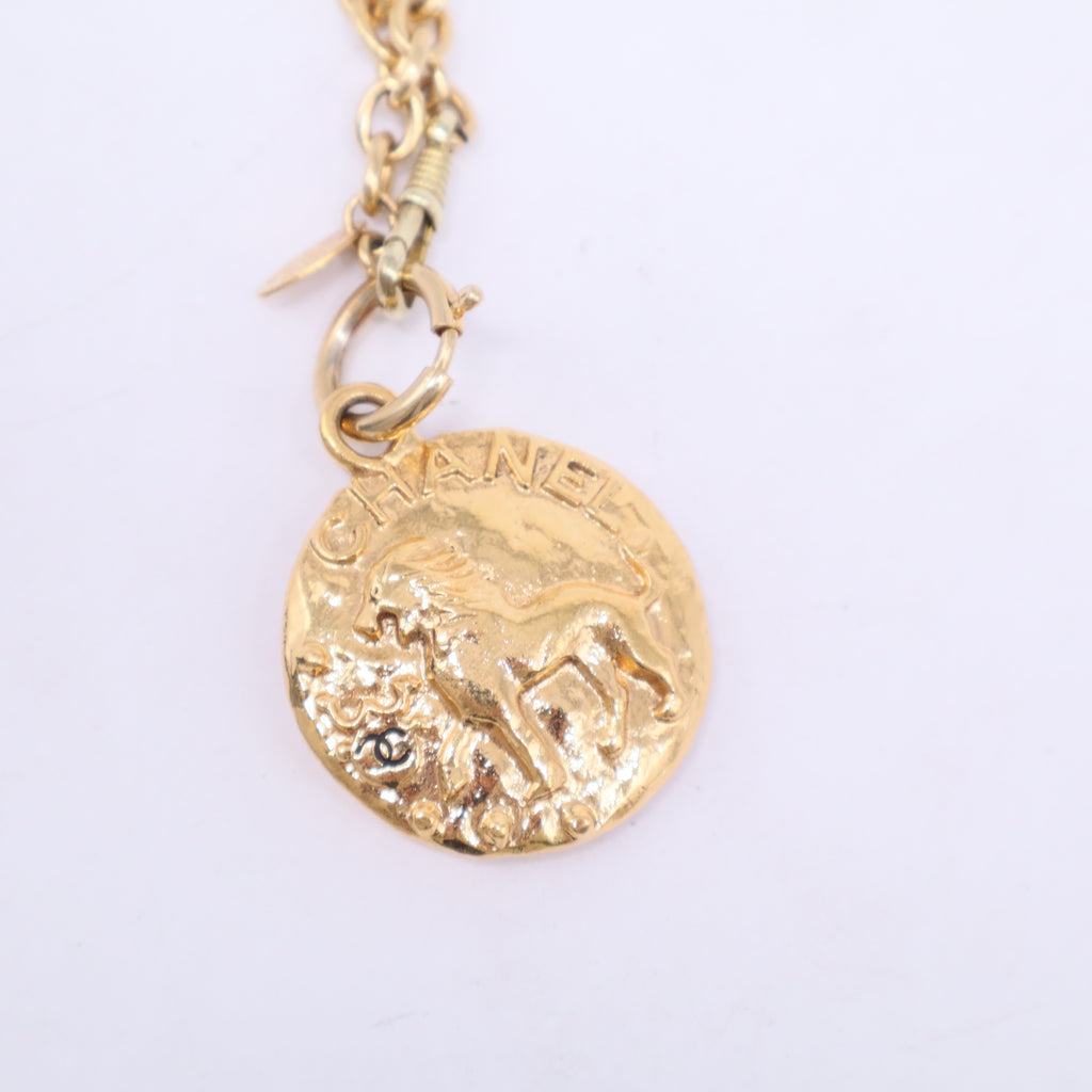 Gold Metal Leo The Lion Coin Necklace W20435