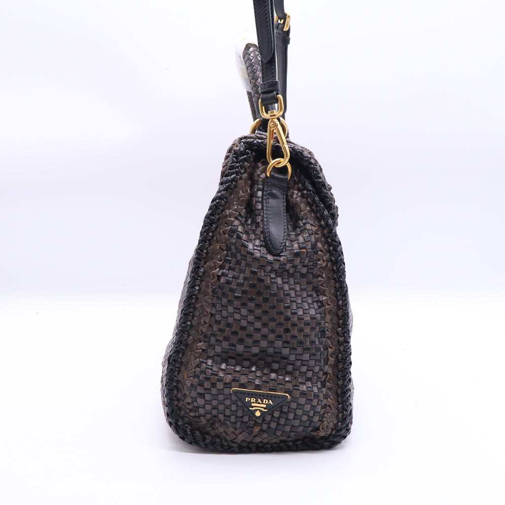 Prada Madras Leather Top Handle Bag Twins LDJ3882