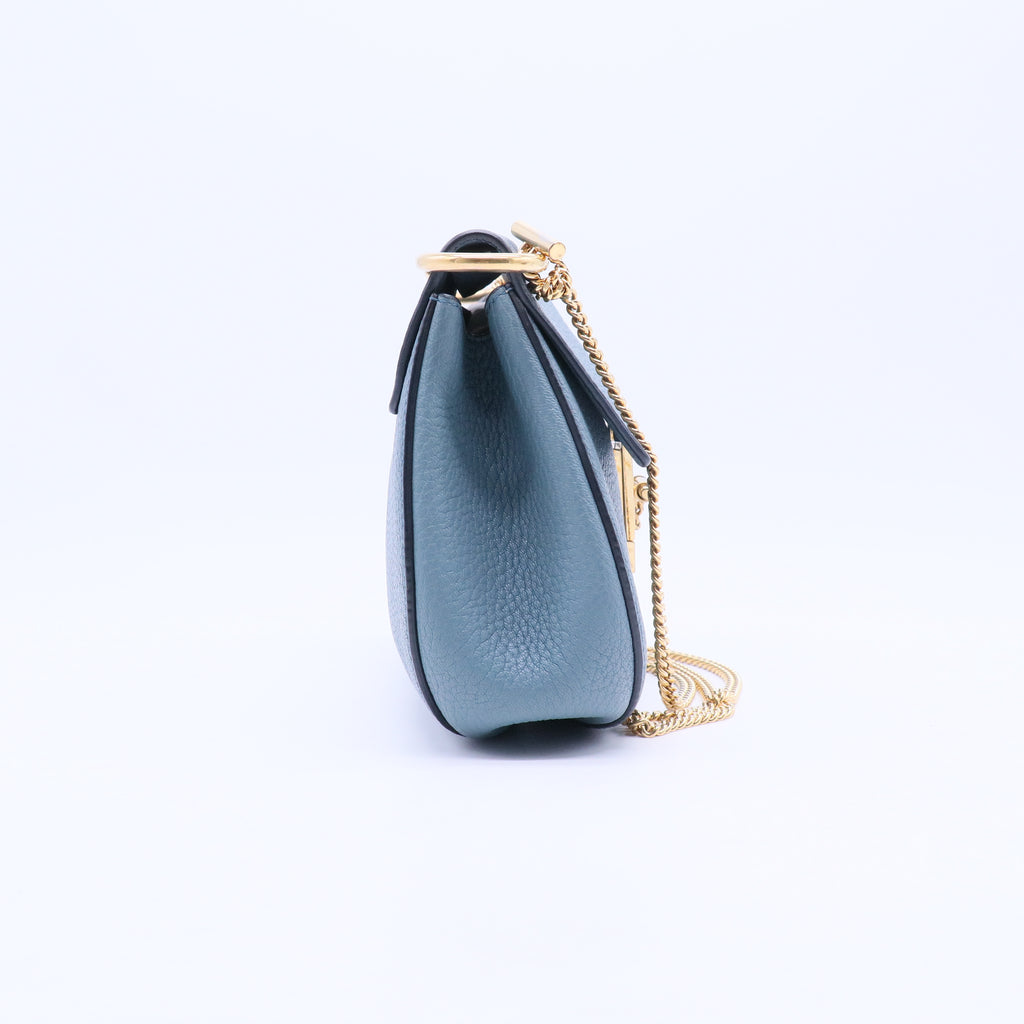 Light Blue Pebbled Leather Mini Drew Bag B21464