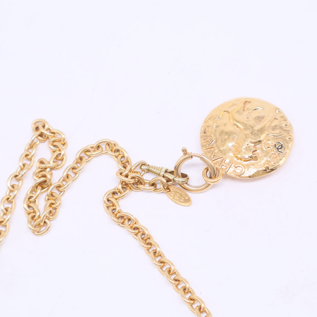 Gold Metal Leo The Lion Coin Necklace W20435
