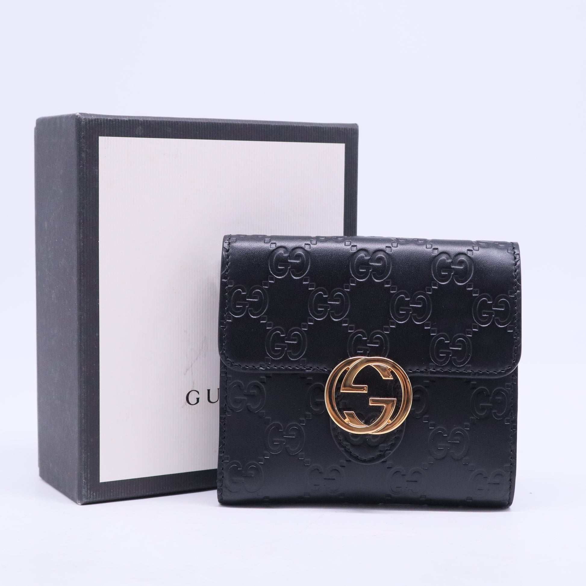 Black Guccissima Leather Interlocking G French Wallet W20505