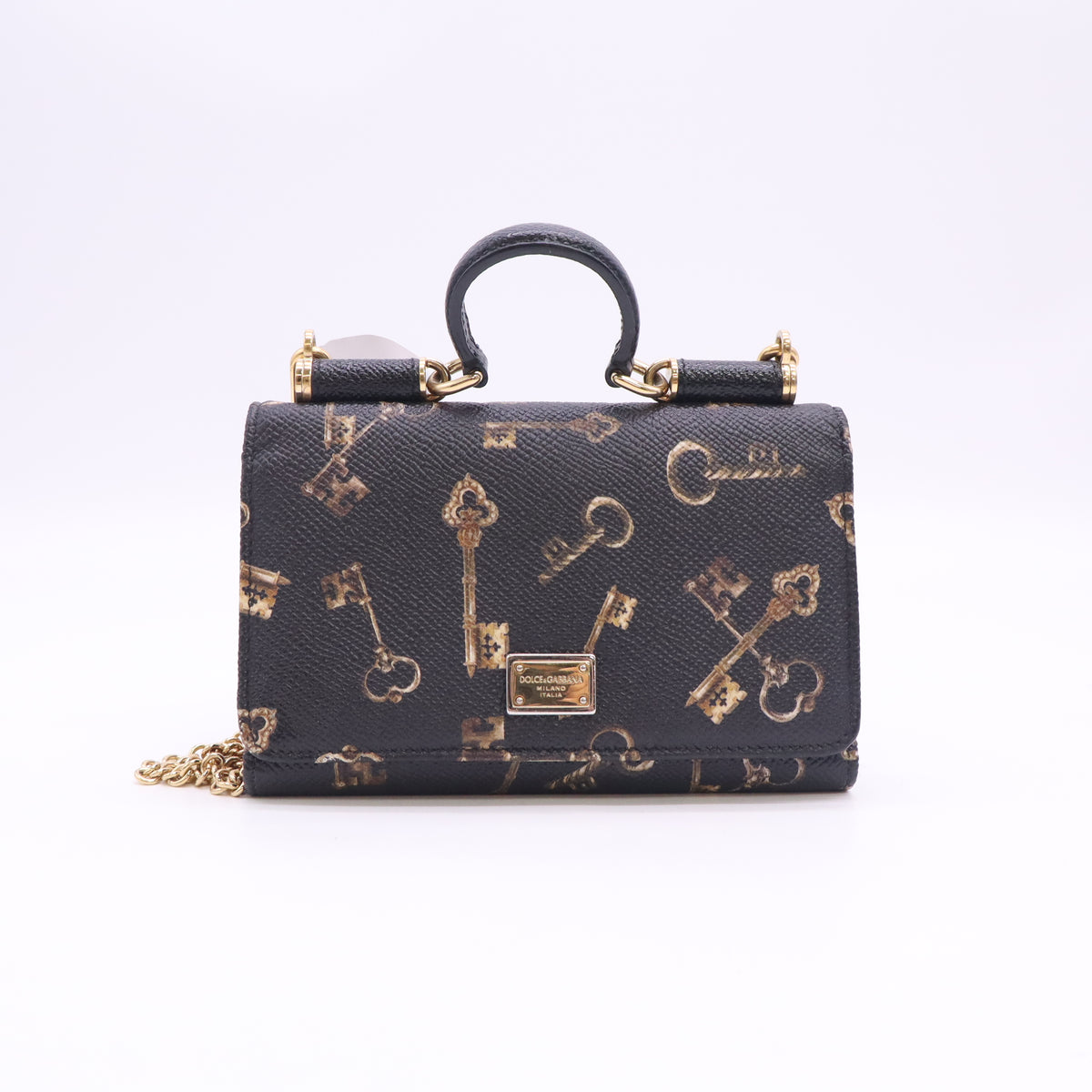 Dauphine Print Mini Miss Sicily Chain Phone Case Wallet Brown Black B24488