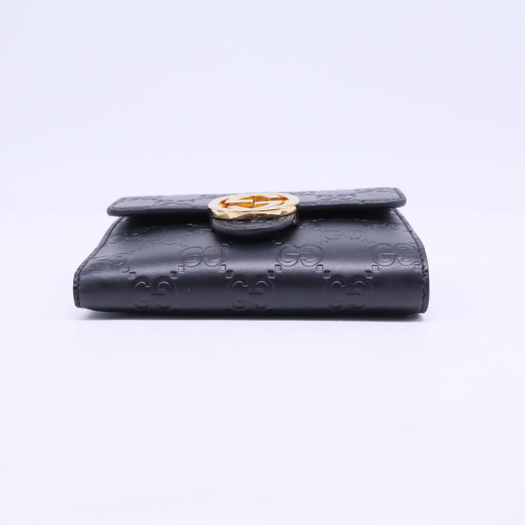 Black Guccissima Leather Interlocking G French Wallet W20505
