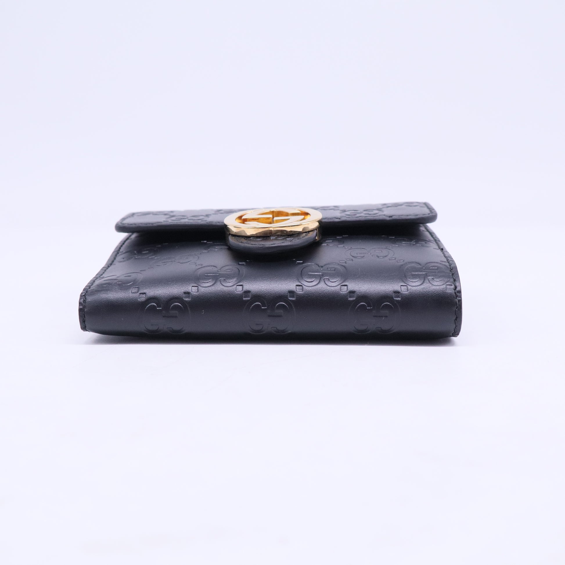 Black Guccissima Leather Interlocking G French Wallet W20505