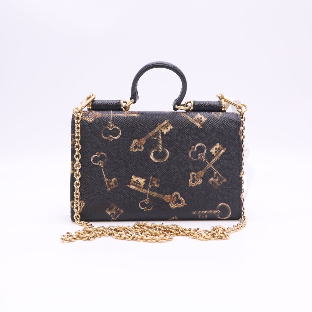 Dauphine Print Mini Miss Sicily Chain Phone Case Wallet Brown Black B24488