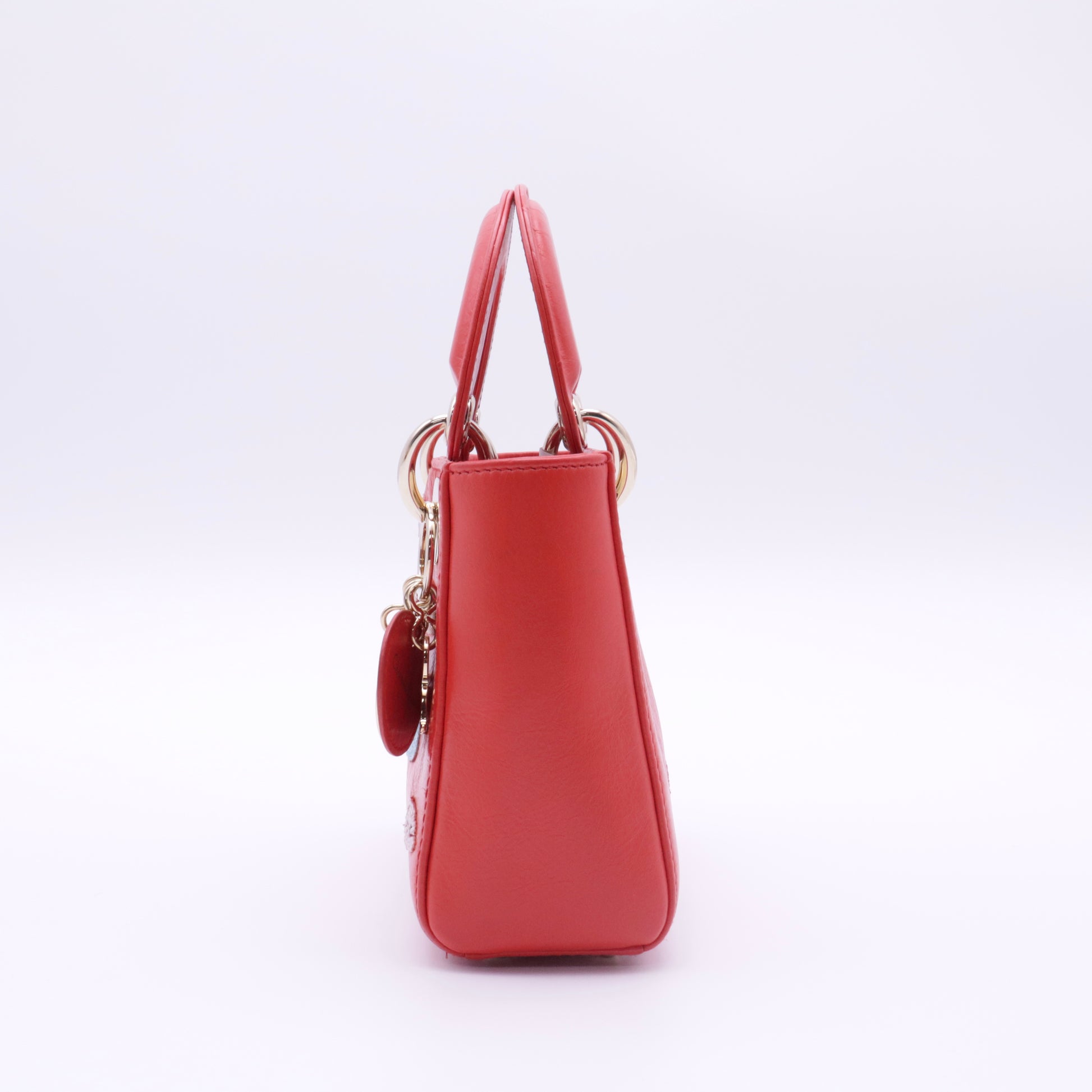 Red Mini Calfskin Sequin Embellished Lady Dior twins