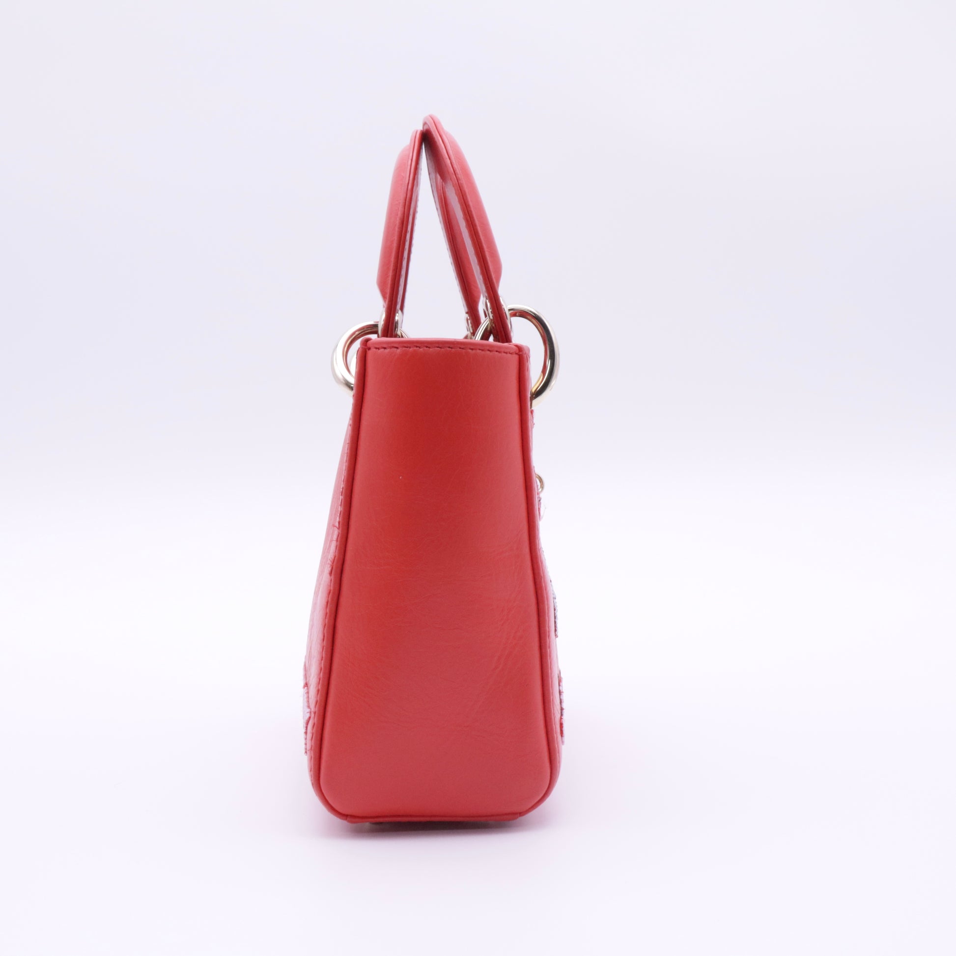 Red Mini Calfskin Sequin Embellished Lady Dior twins