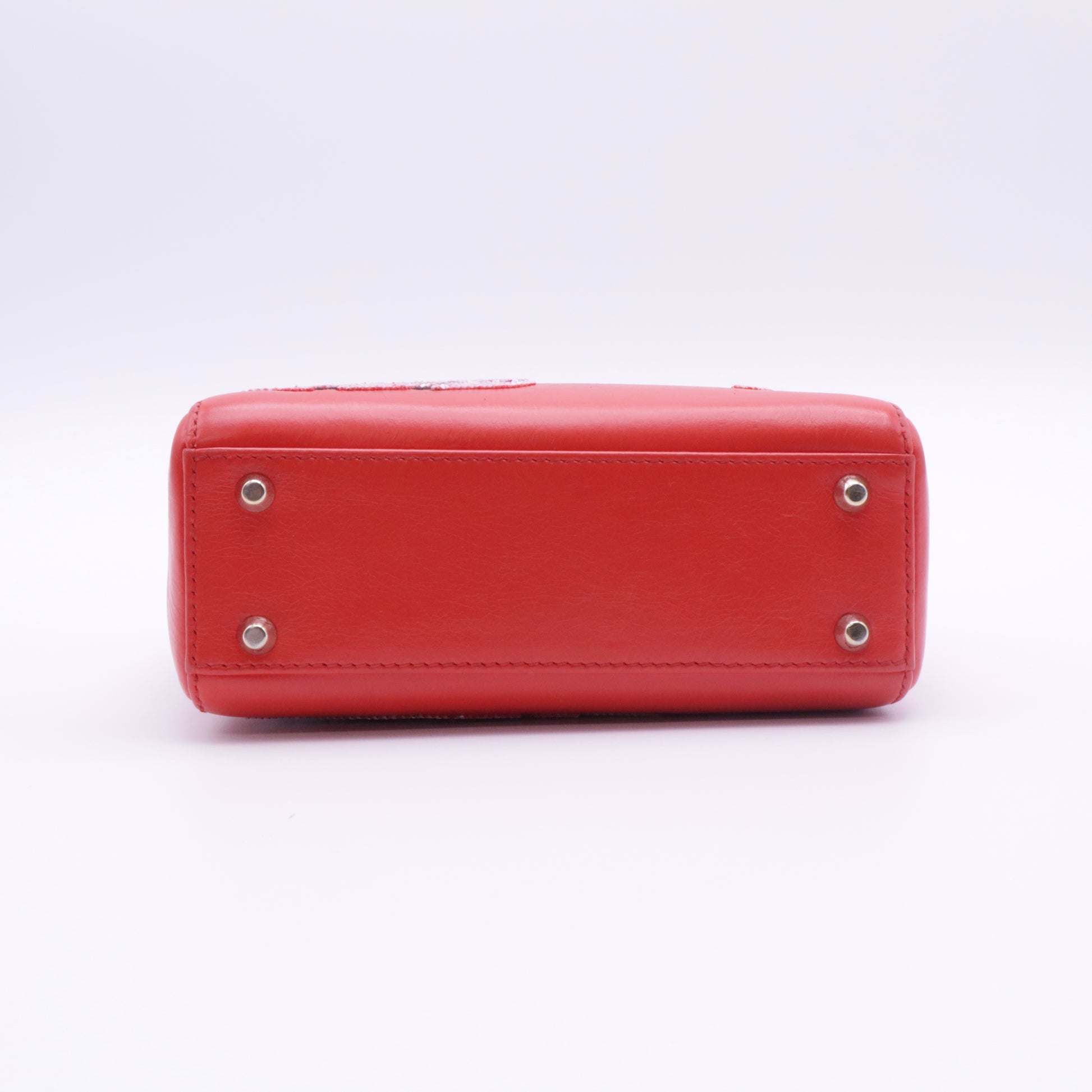 Red Mini Calfskin Sequin Embellished Lady Dior twins