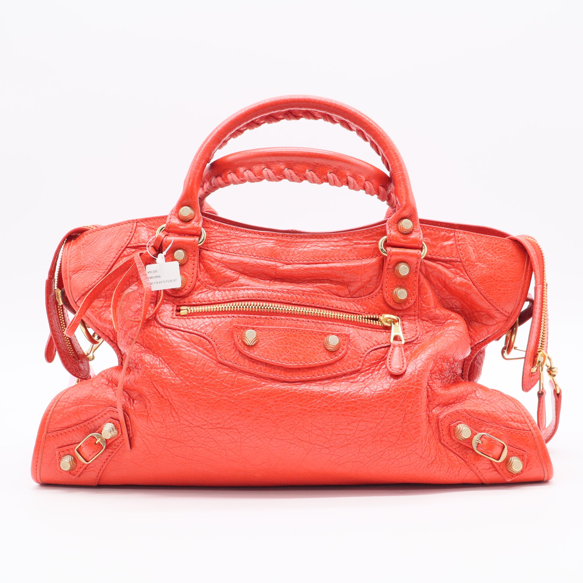 Rose Corail Lambskin Leather Giant Gold Motorcycle City Bag Twins LDJ2507