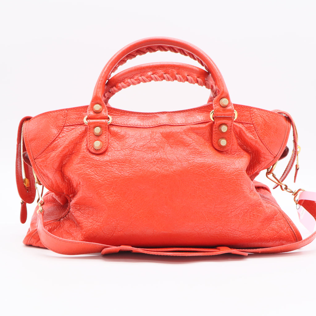 Rose Corail Lambskin Leather Giant Gold Motorcycle City Bag Twins LDJ2507