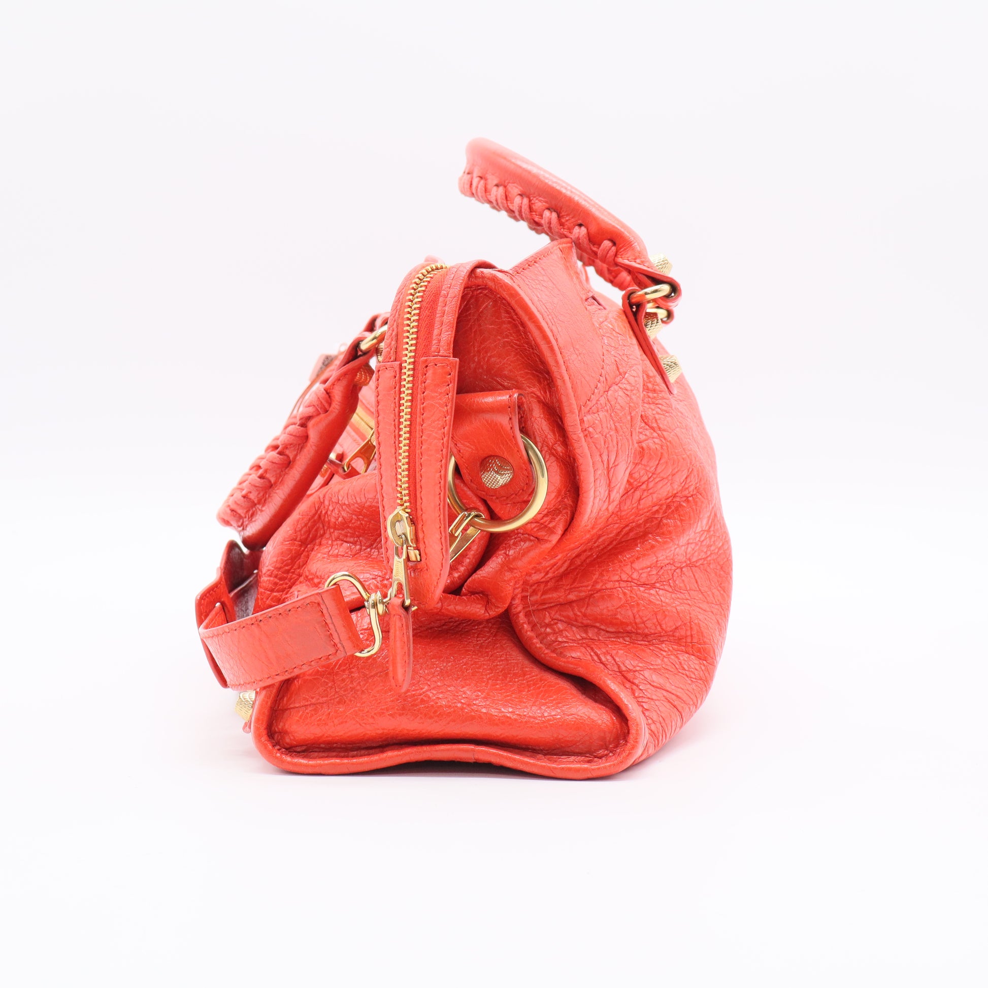 Rose Corail Lambskin Leather Giant Gold Motorcycle City Bag Twins LDJ2507