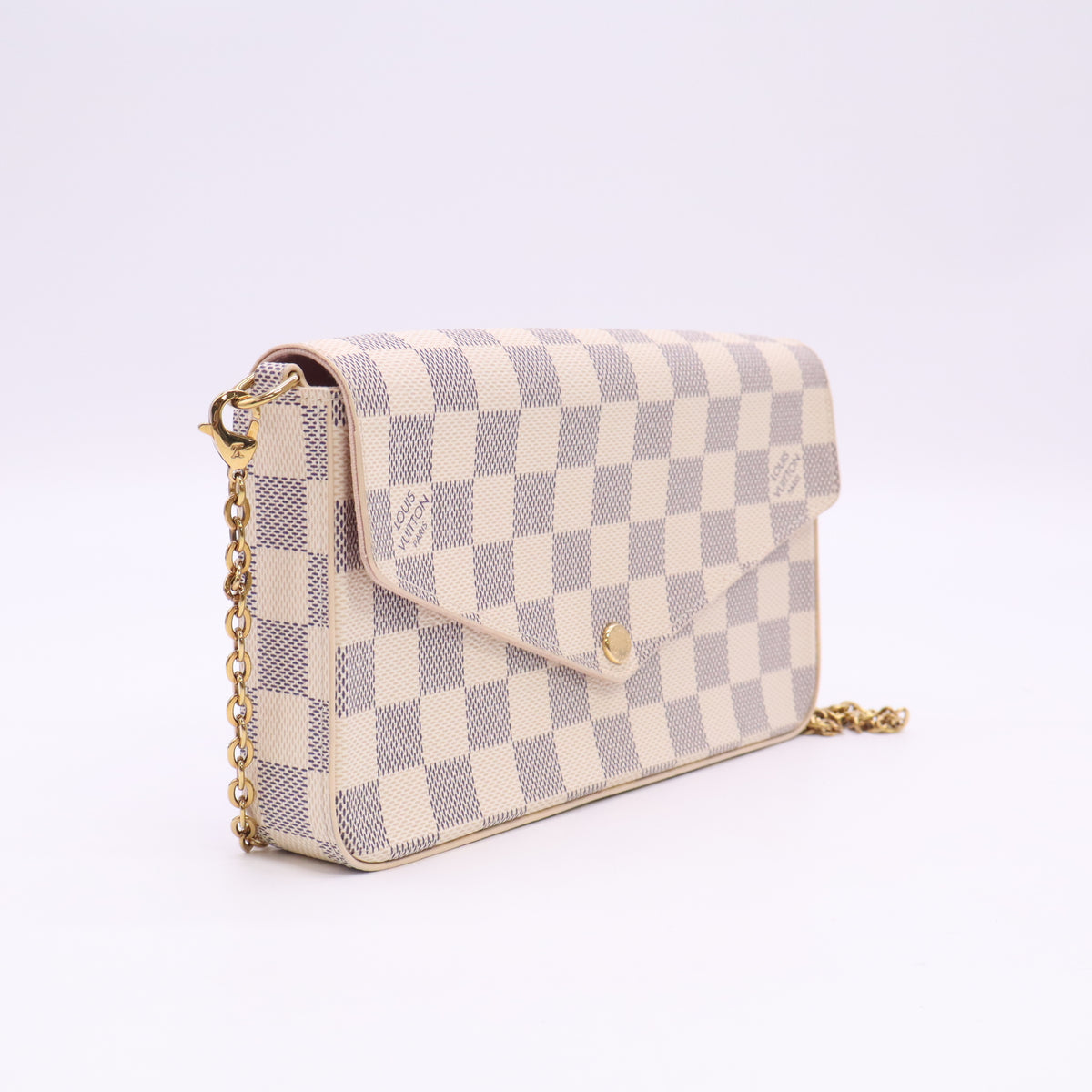 Damier Azur Pochette Felicie Chain Wallet Rose Ballerine B24421