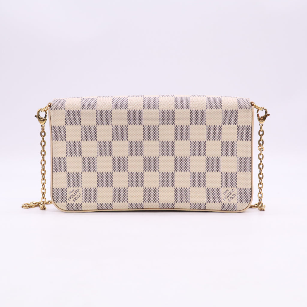Damier Azur Pochette Felicie Chain Wallet Rose Ballerine B24421