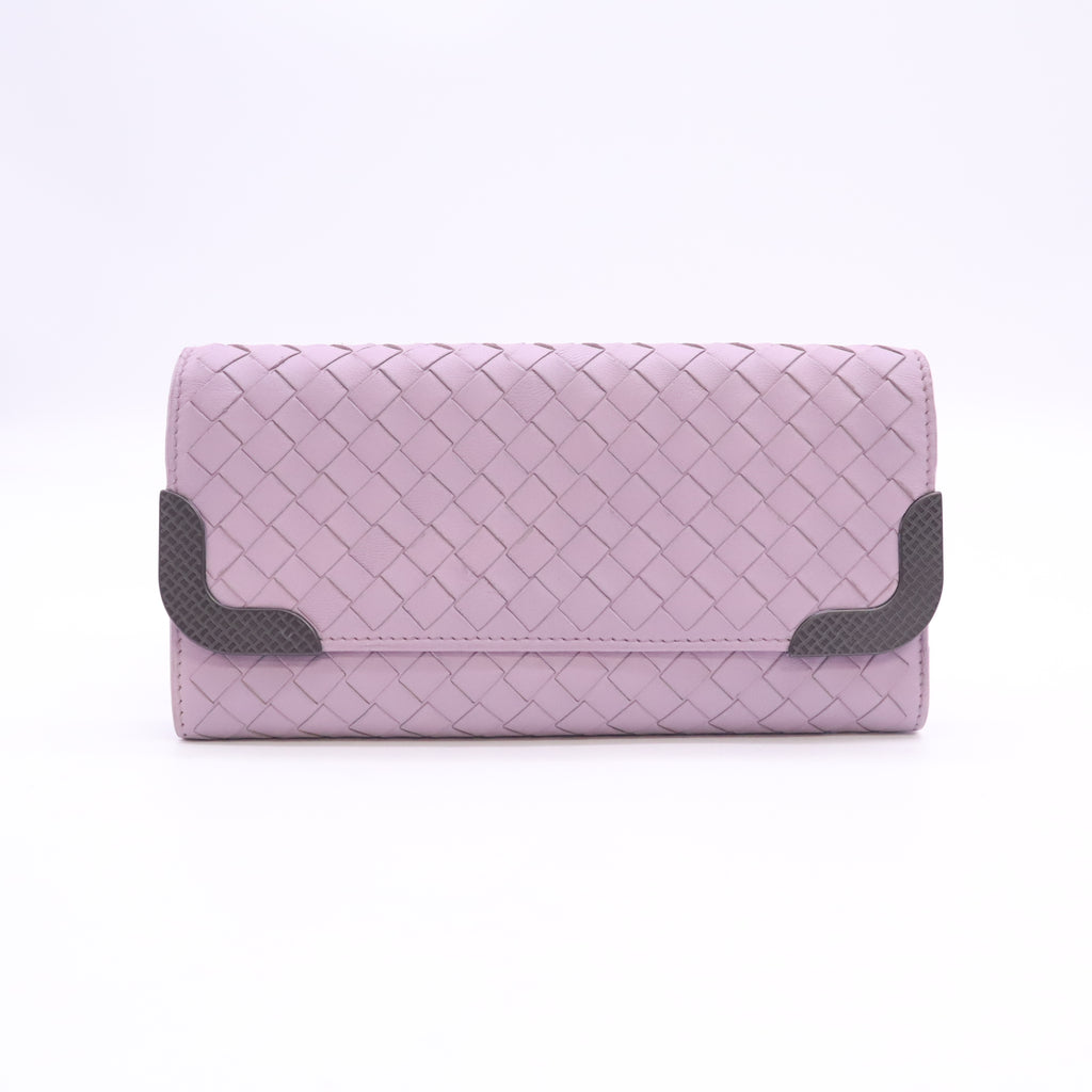 Intrecciato Nappa Continental Flap Wallet with Metal Corner Trim W23334