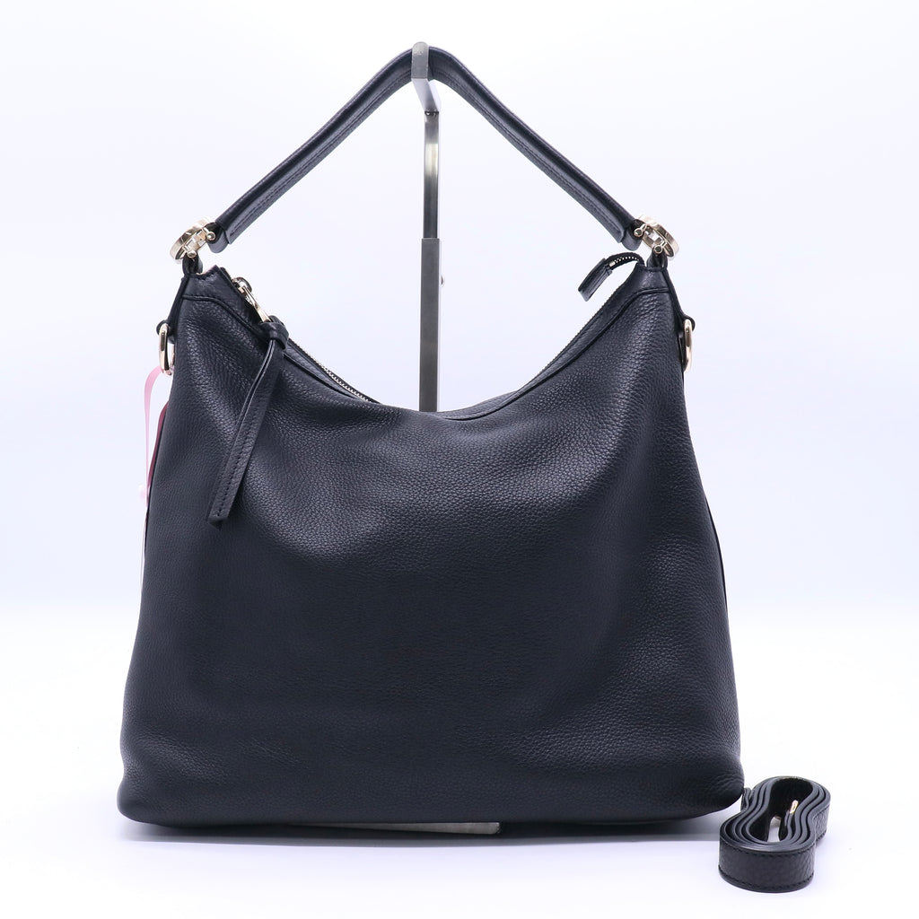 Black Leather Interlocking G Hobo Twins LDJ3304