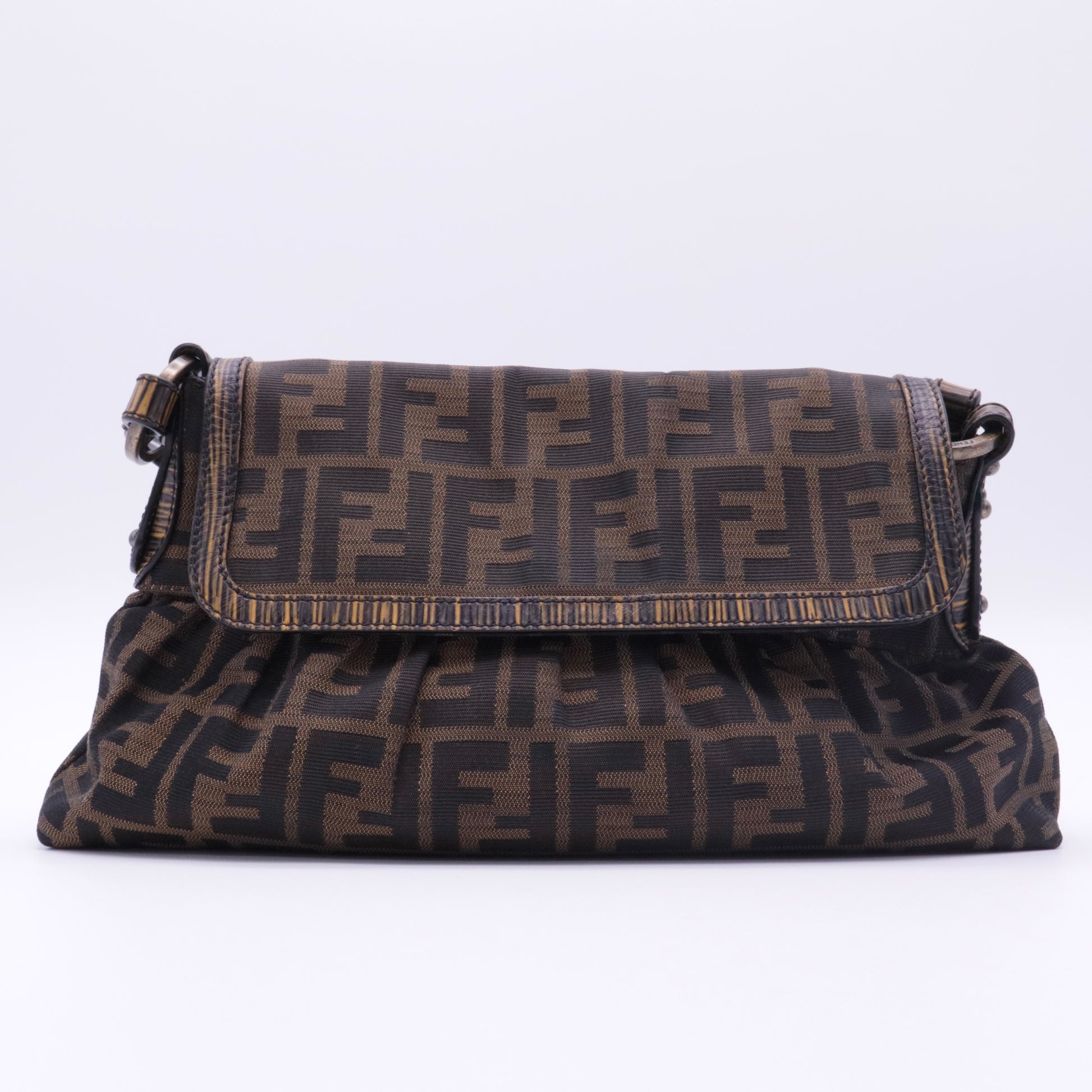 Fendi Tobacco Zucca Canvas and Leather Small Chef Shoulder Bag