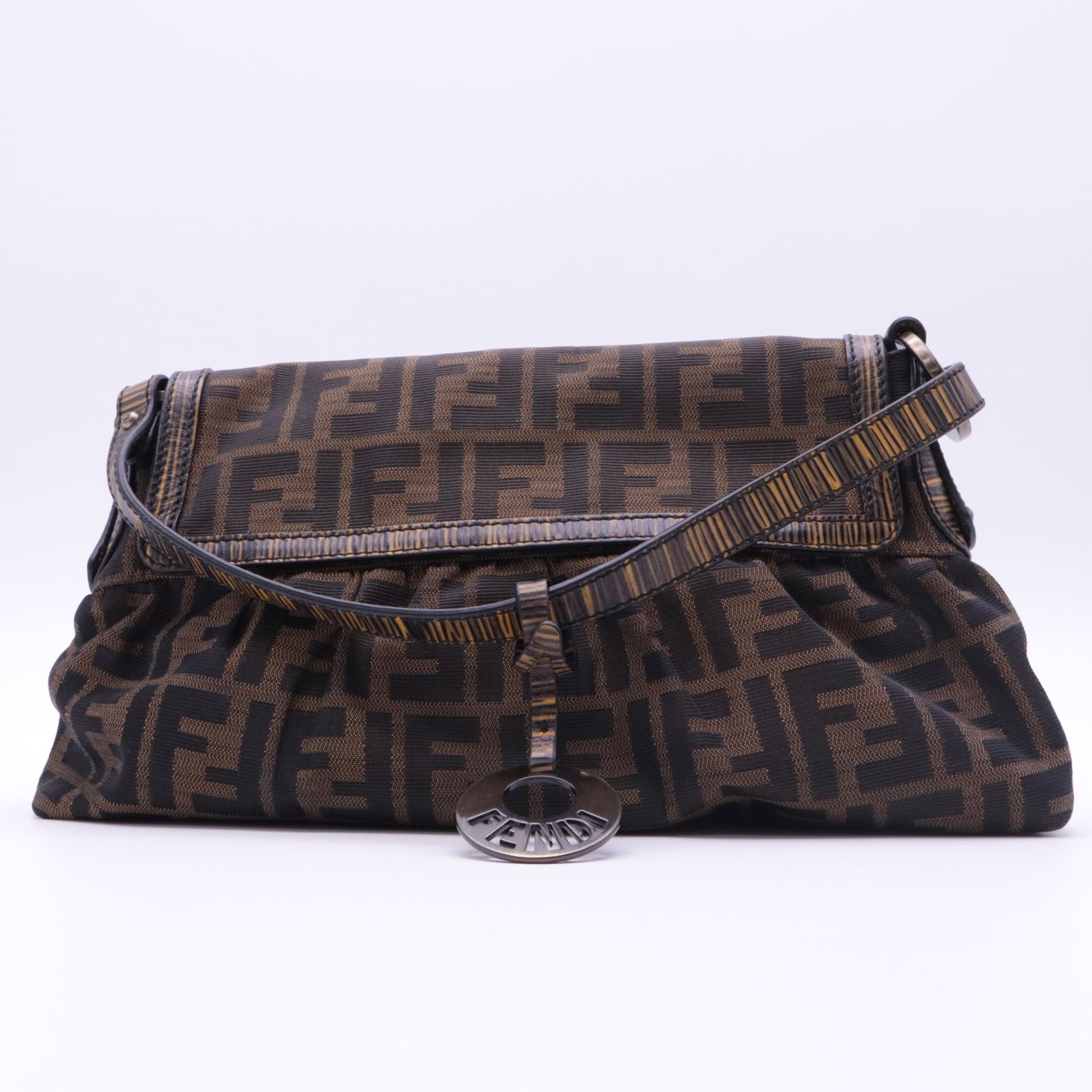 Fendi Tobacco Zucca Canvas and Leather Small Chef Shoulder Bag
