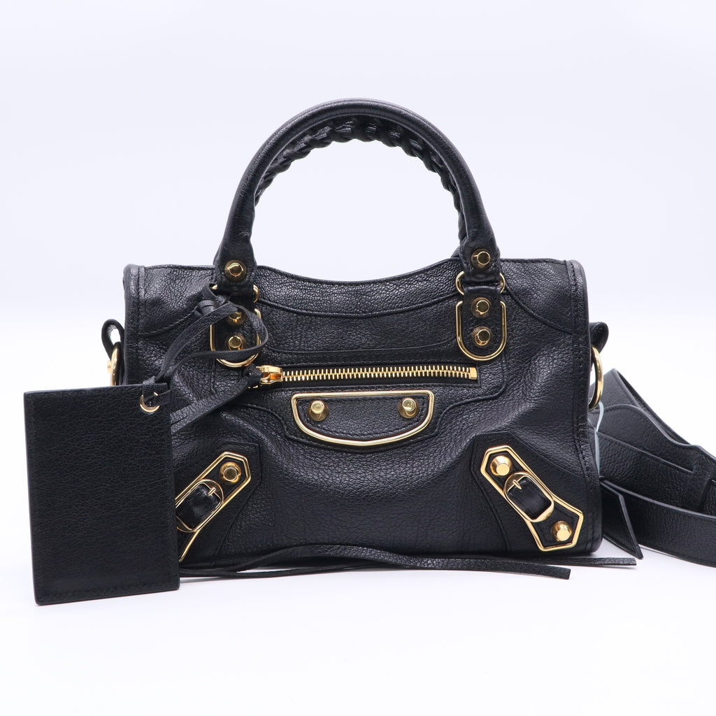 Black Leather Mini Metallic Edge Classic City Bag Twins LDJ3292