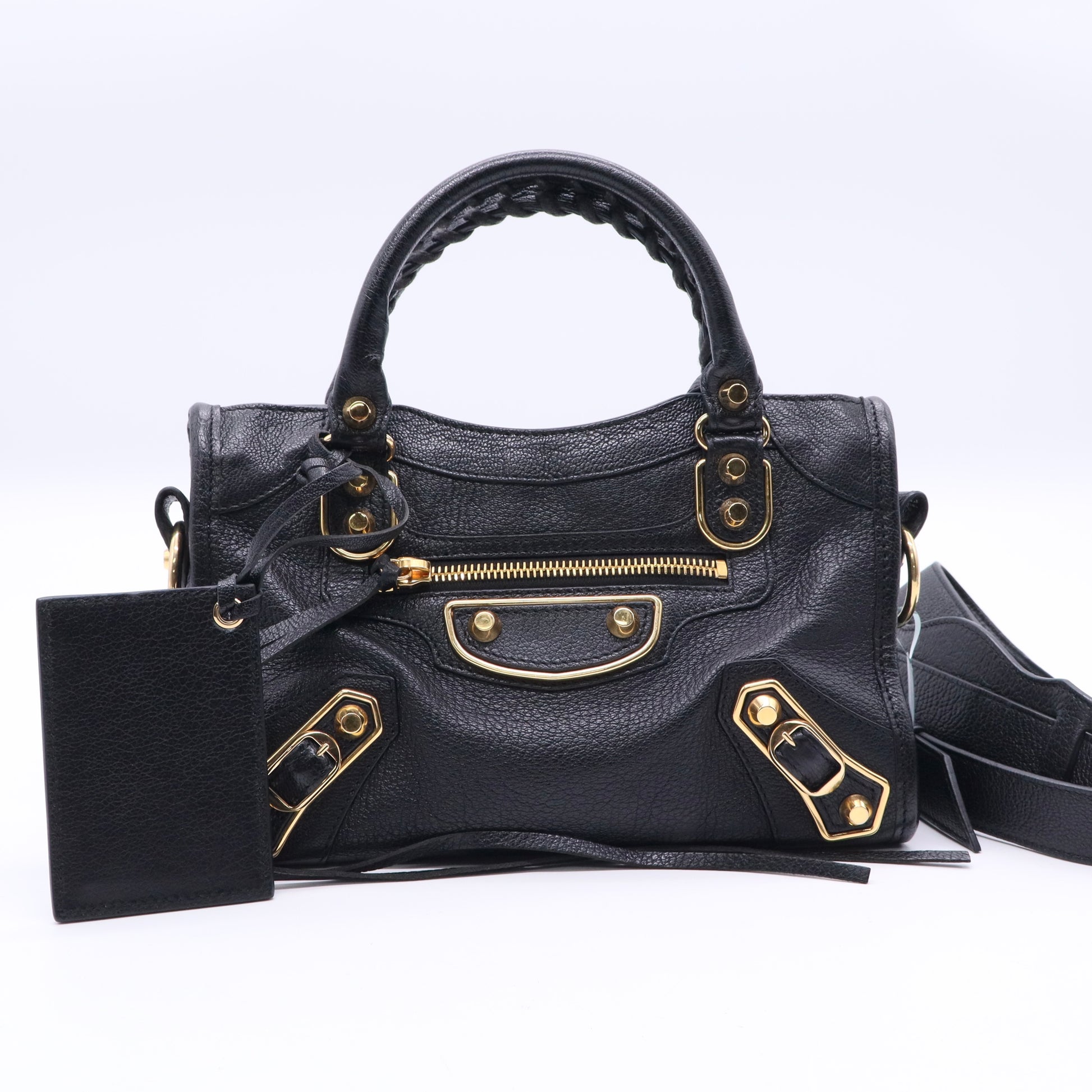 Black Leather Mini Metallic Edge Classic City Bag Twins LDJ3292