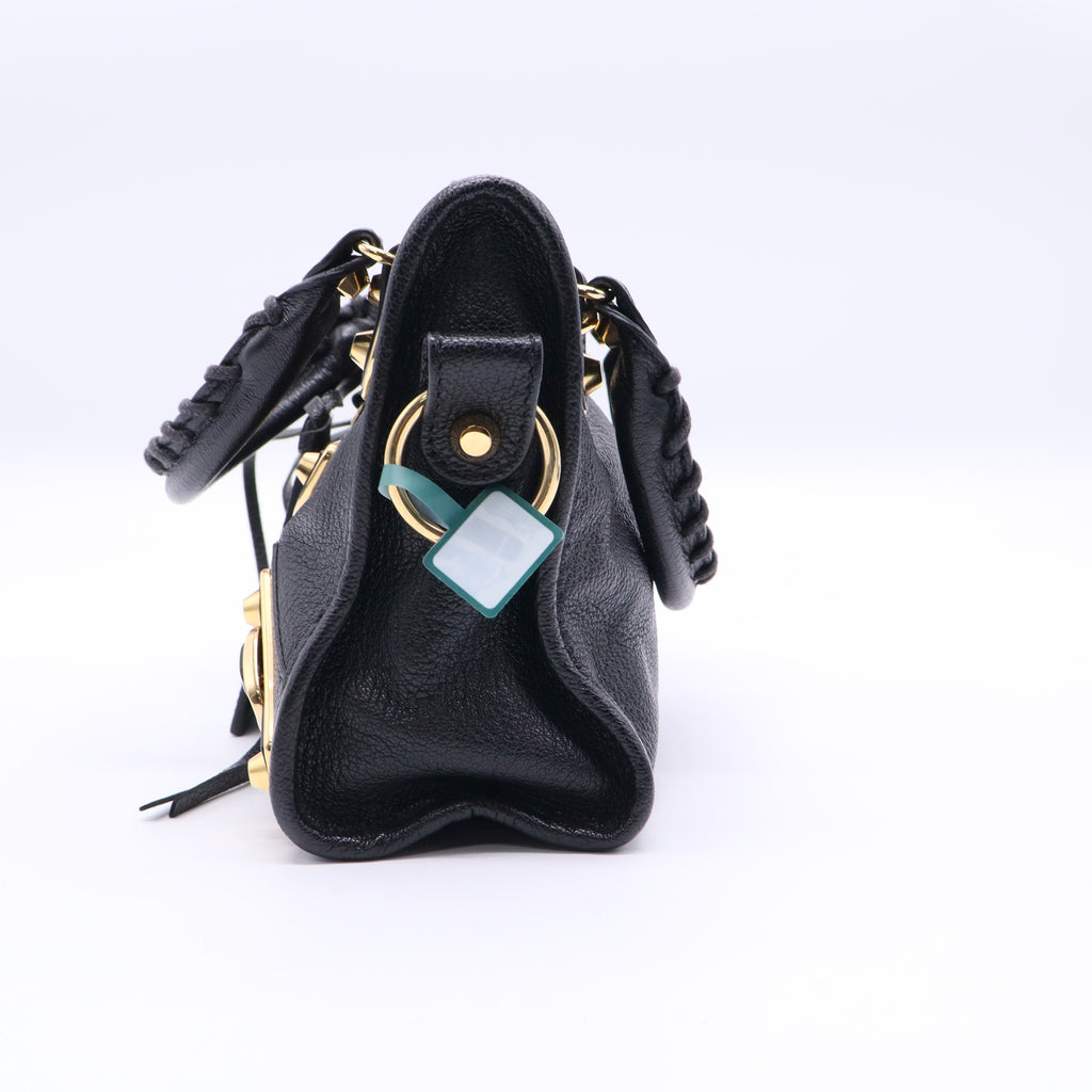 Black Leather Mini Metallic Edge Classic City Bag Twins LDJ3292