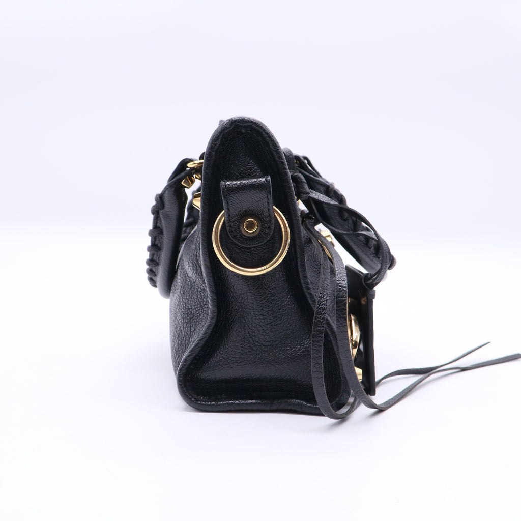 Black Leather Mini Metallic Edge Classic City Bag Twins LDJ3292