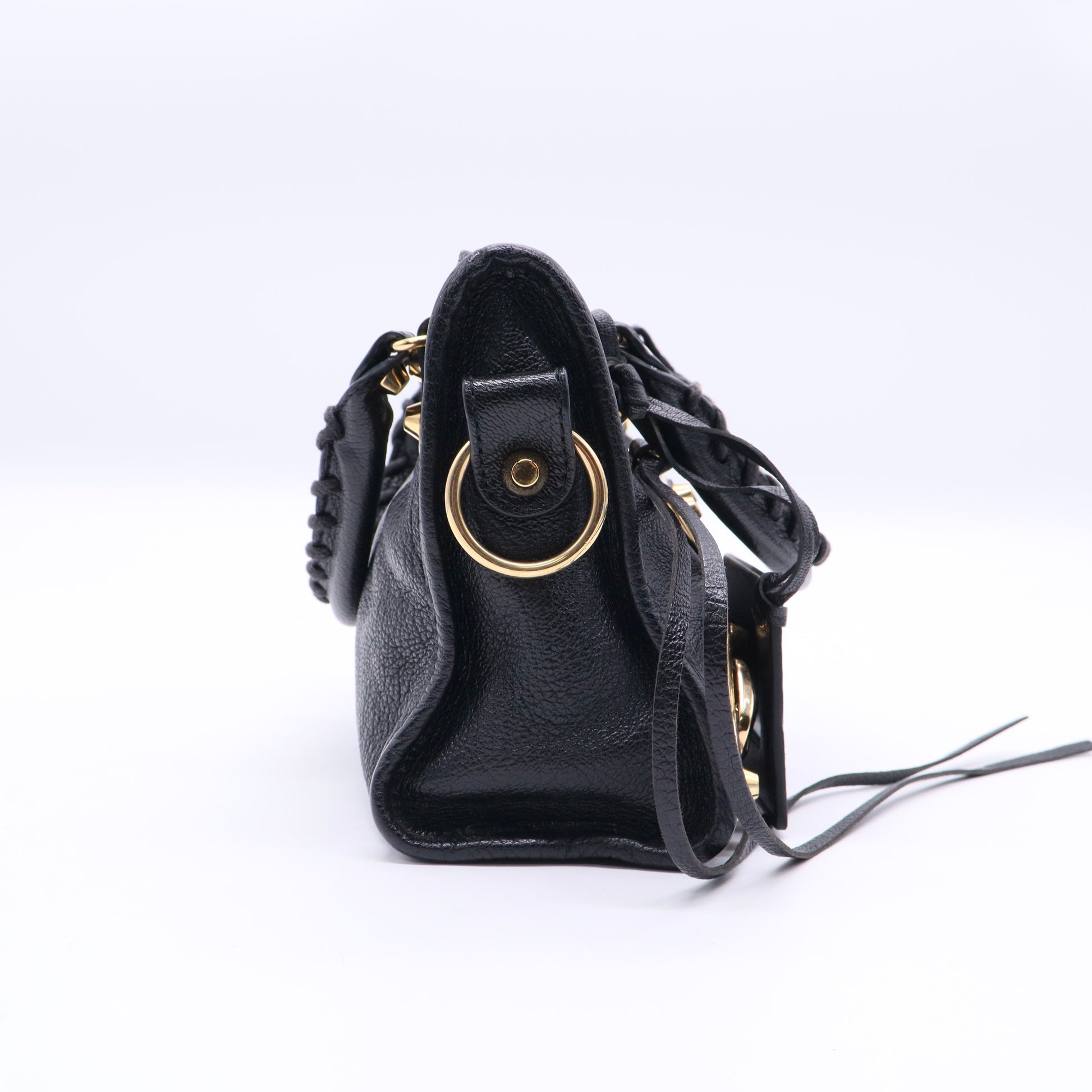 Black Leather Mini Metallic Edge Classic City Bag Twins LDJ3292