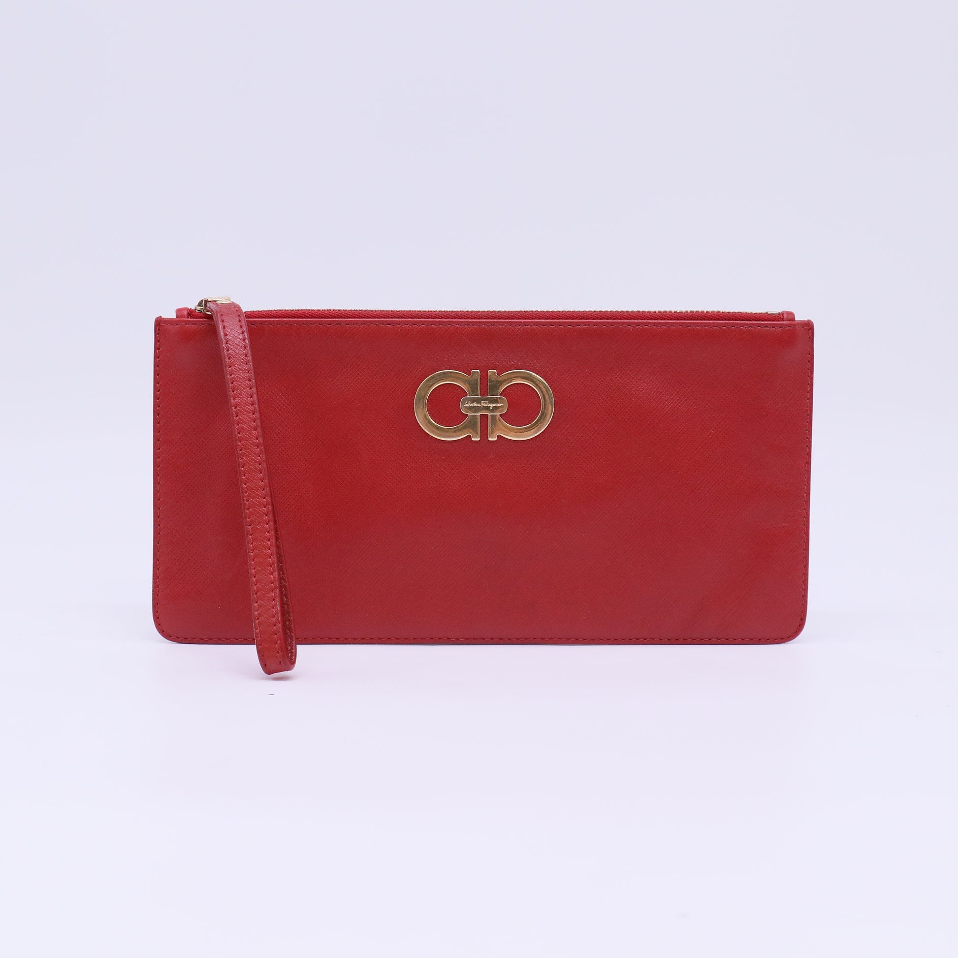 Salvatore Ferragamo Gancini Saffiano Leather Wristlet Pouch W22096