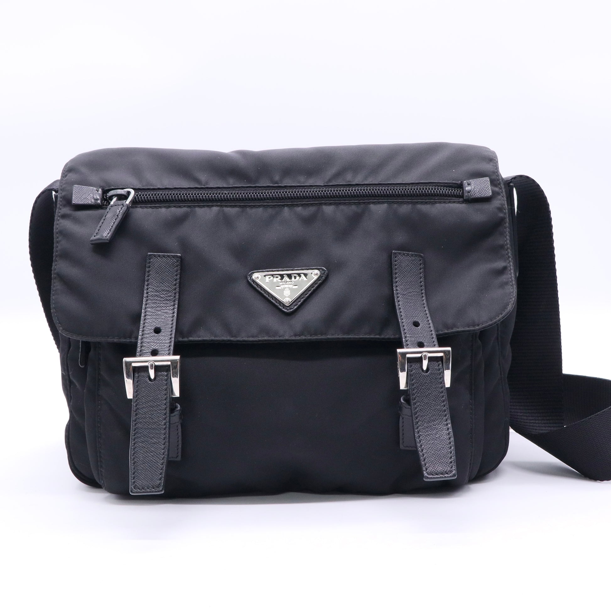 Tessuto Nylon Saffiano Double Buckle Messenger Shoulder Bag  Twins LDJ3309