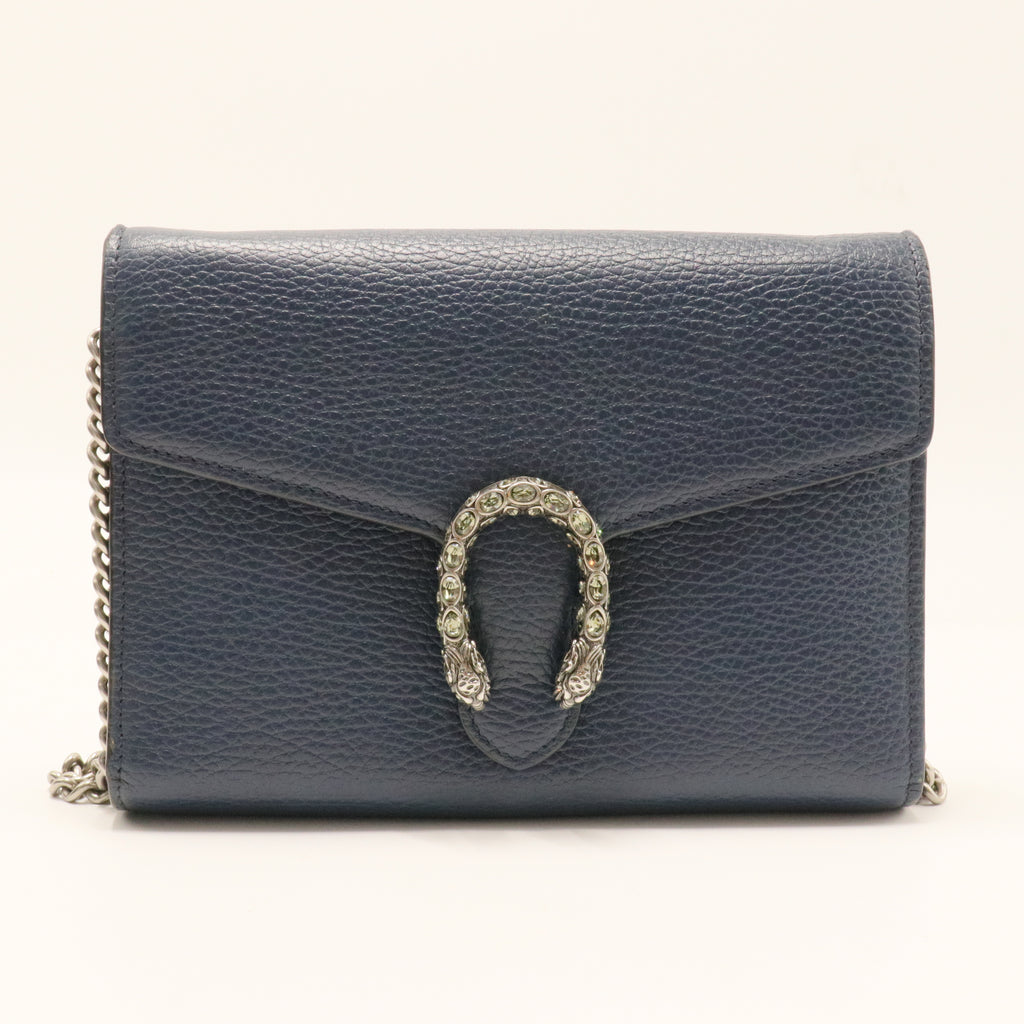 Dollar Calfskin Crystal Mini Dionysus Chain Wallet Blue Agata Black Diamond