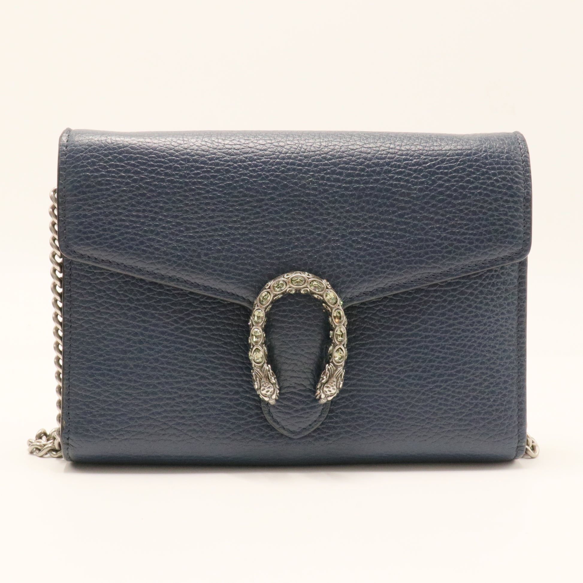 Dollar Calfskin Crystal Mini Dionysus Chain Wallet Blue Agata Black Diamond