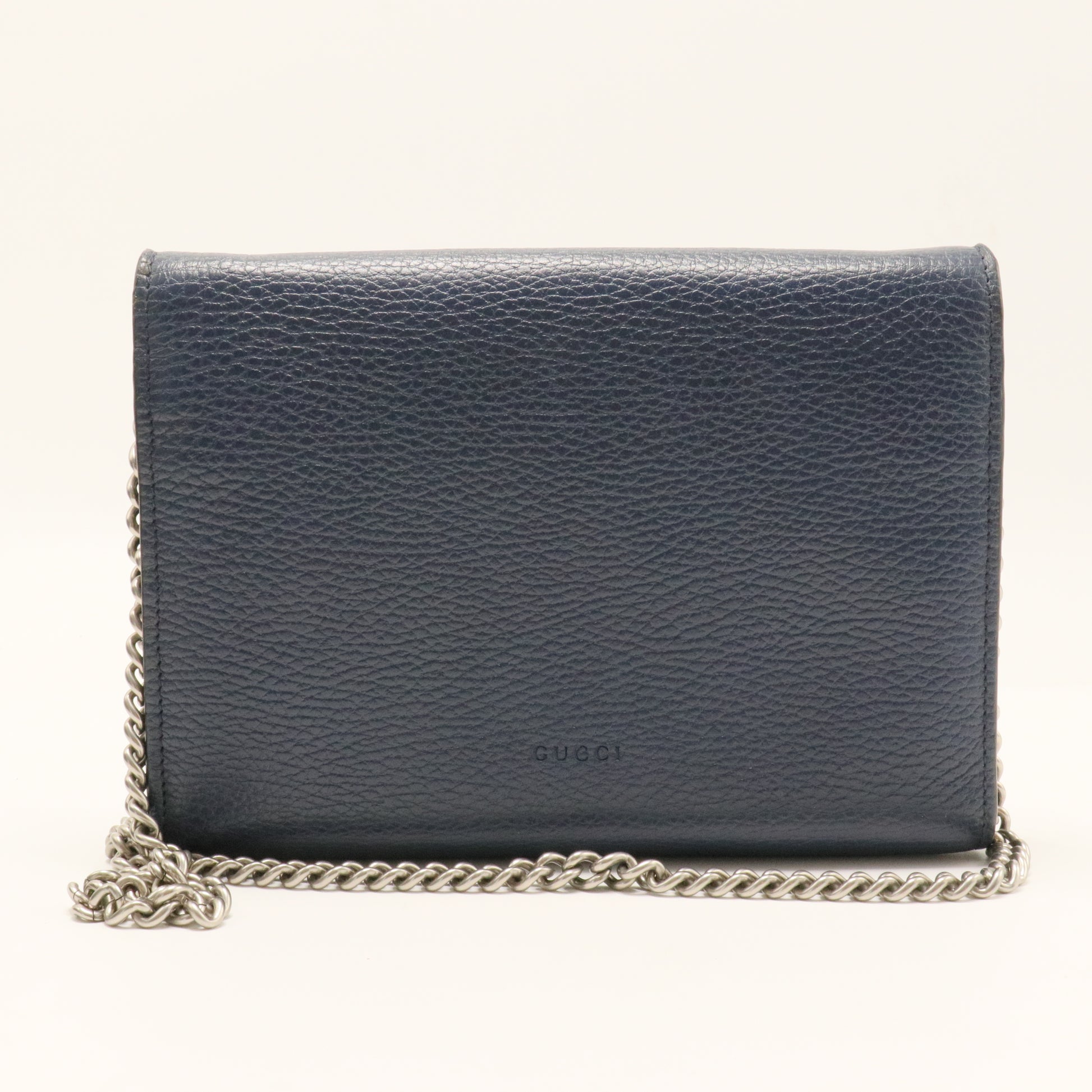 Dollar Calfskin Crystal Mini Dionysus Chain Wallet Blue Agata Black Diamond
