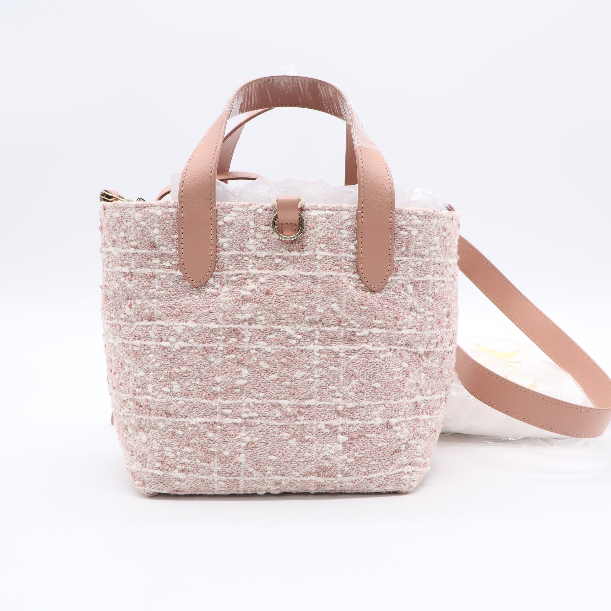 Small Toujours Vertical Tote Bag Celestial Pink Tweed Twins LDJ2515