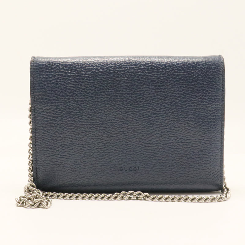 Dollar Calfskin Crystal Mini Dionysus Chain Wallet Blue Agata Black Diamond