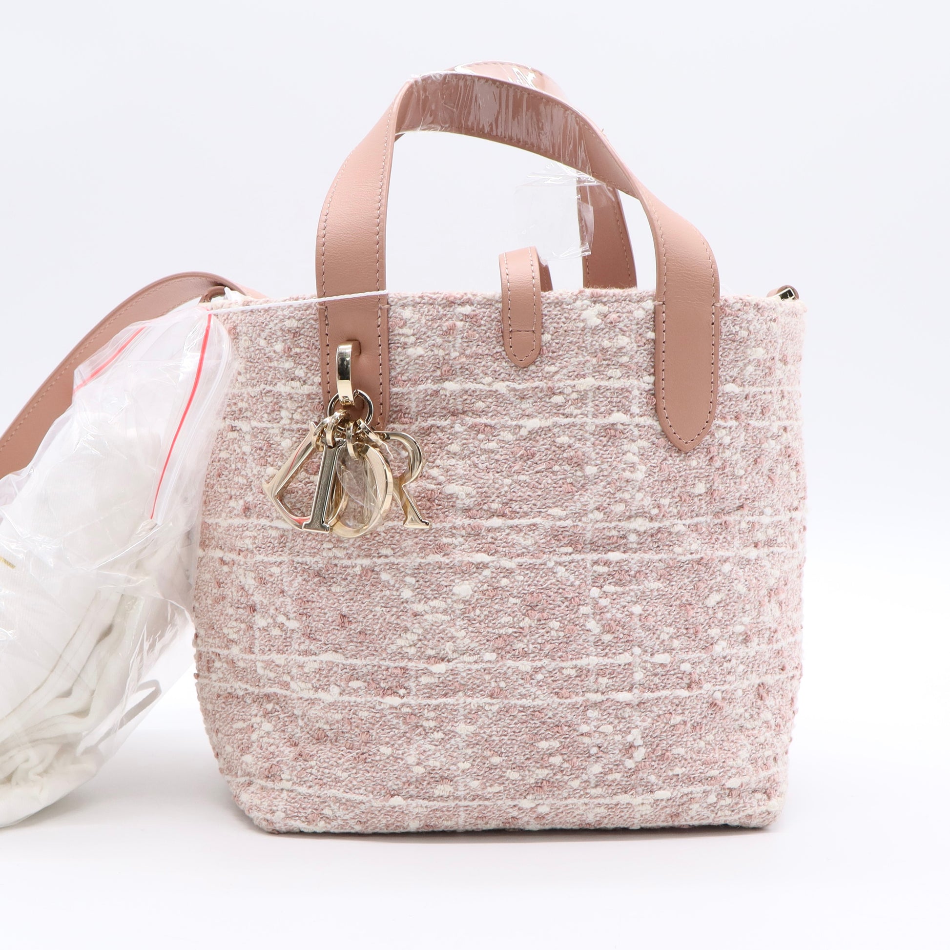 Small Toujours Vertical Tote Bag Celestial Pink Tweed Twins LDJ2515