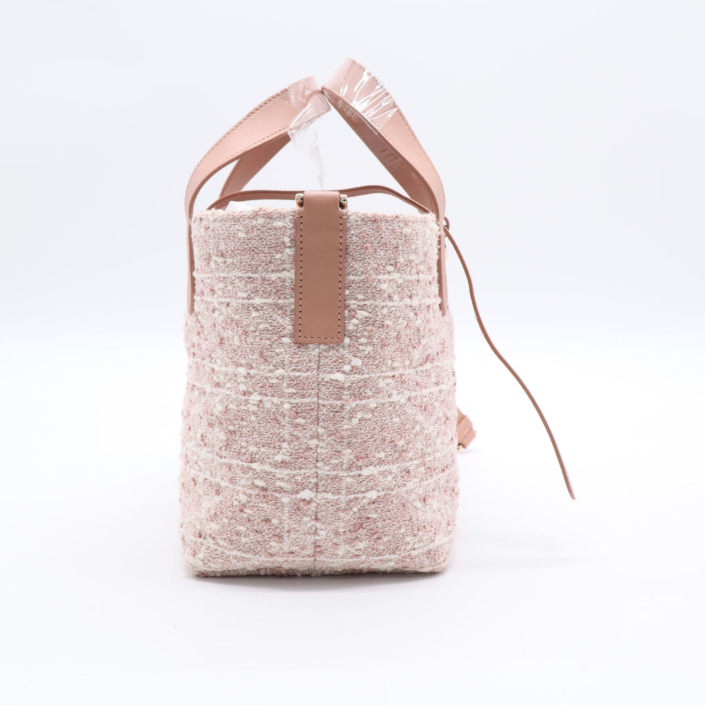 Small Toujours Vertical Tote Bag Celestial Pink Tweed Twins LDJ2515