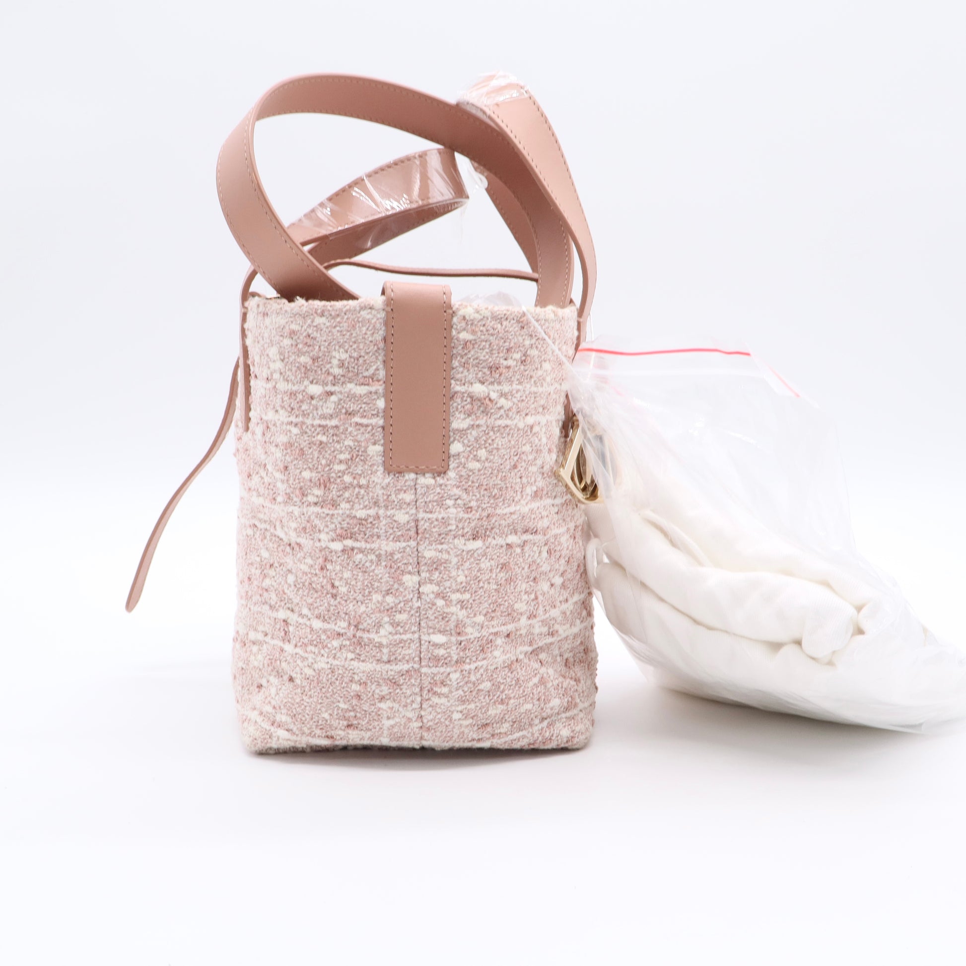 Small Toujours Vertical Tote Bag Celestial Pink Tweed Twins LDJ2515