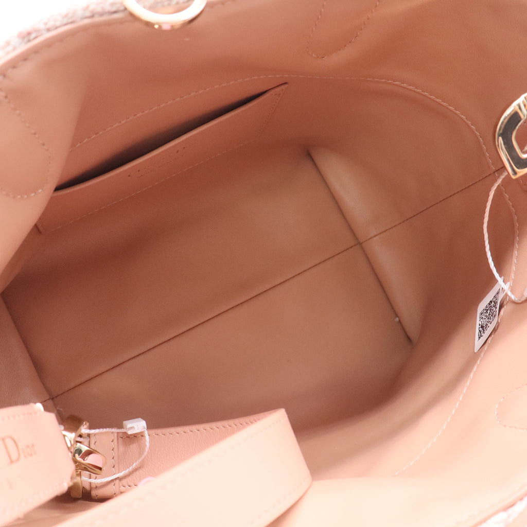 Small Toujours Vertical Tote Bag Celestial Pink Tweed Twins LDJ2515