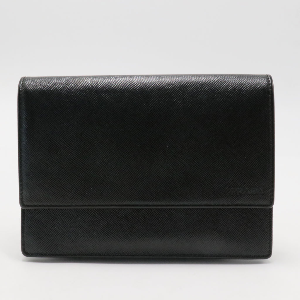 Prada Brown Saffiano Leather Flap Wallet