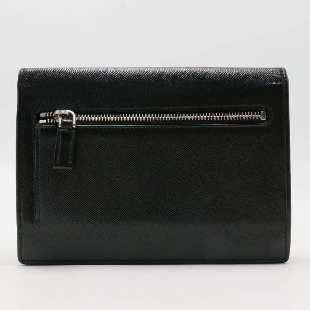 Prada Brown Saffiano Leather Flap Wallet