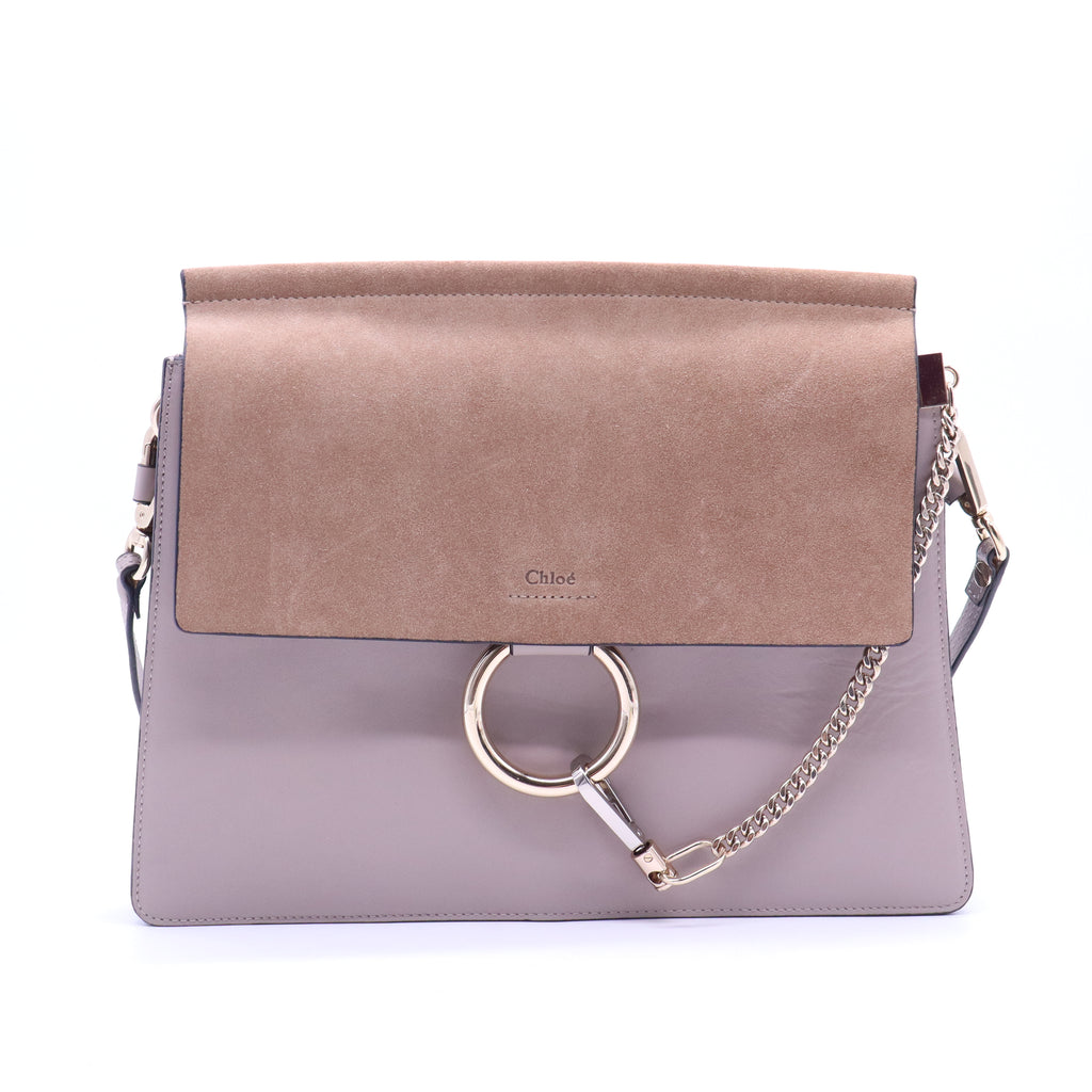 Calfskin Suede Medium Faye Shoulder Bag Motty Grey B21735