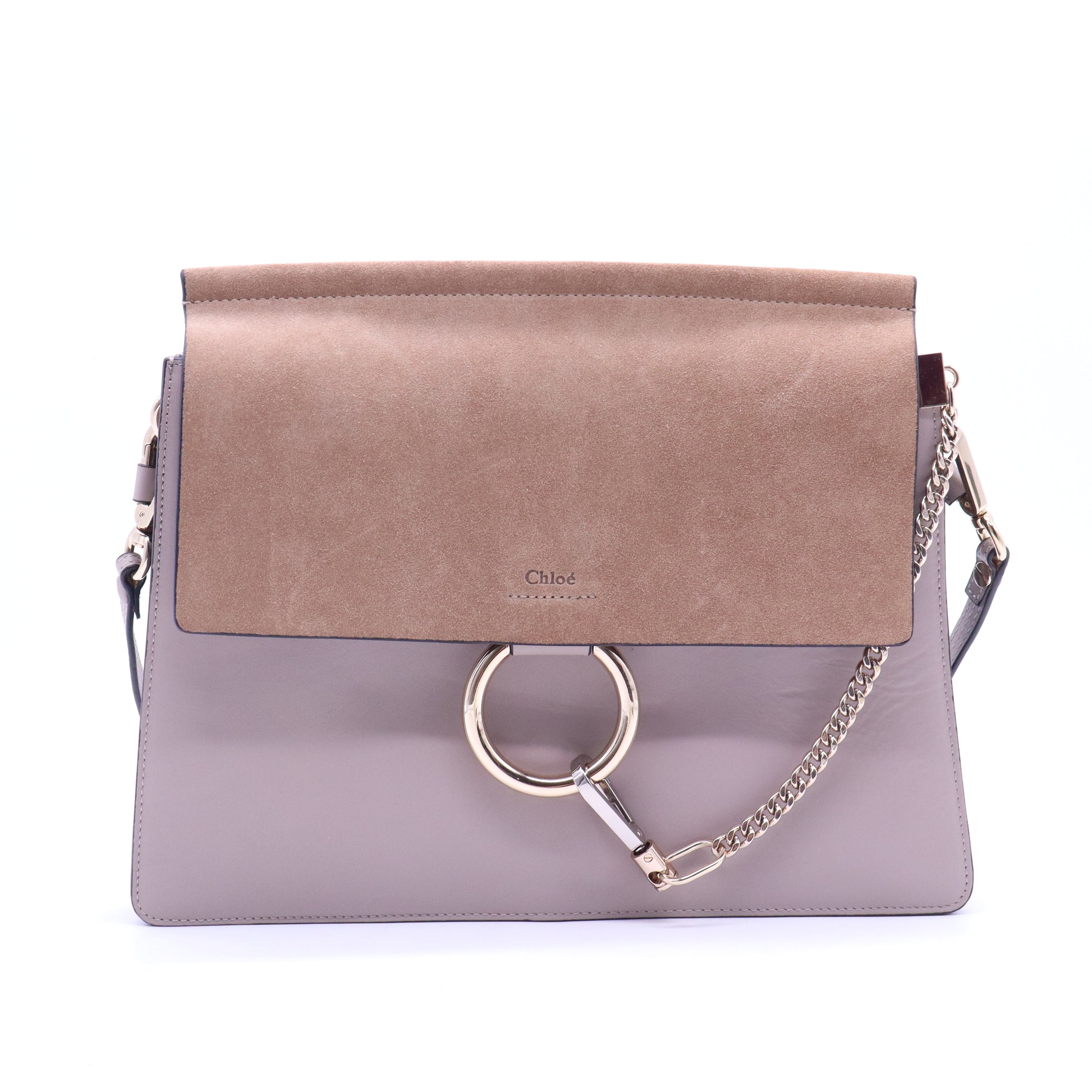 Calfskin Suede Medium Faye Shoulder Bag Motty Grey B21735