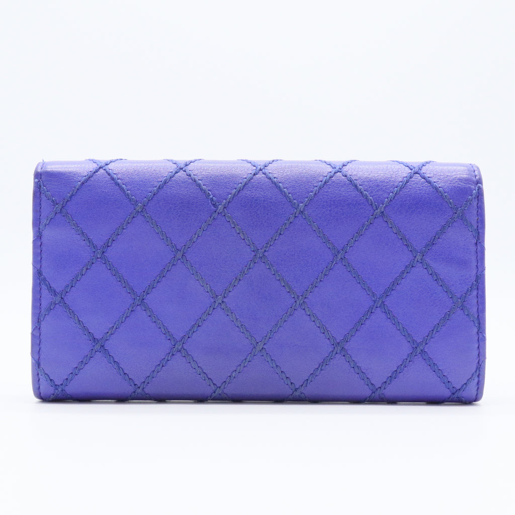 Royal Blue Stitch Quilted Leather Long Flap Wallet